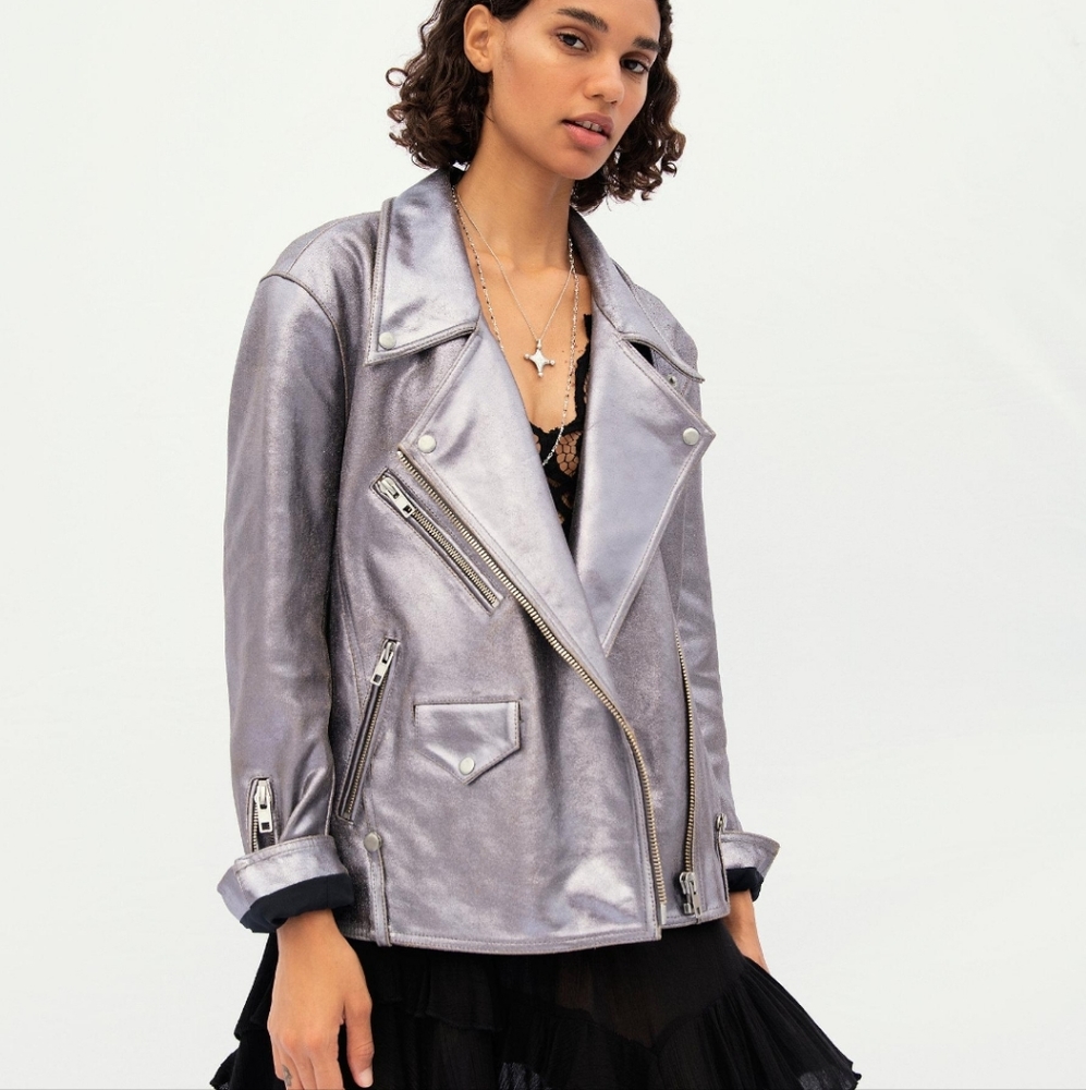 FP jealousy moto jacket in metallic purple